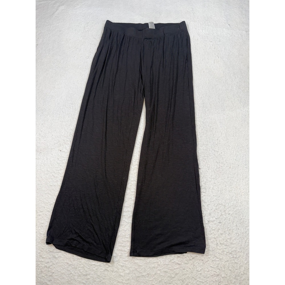 Joyspun Womens Medium Black Ribbed Modal Blend Wide Leg Lounge Sleep Pants